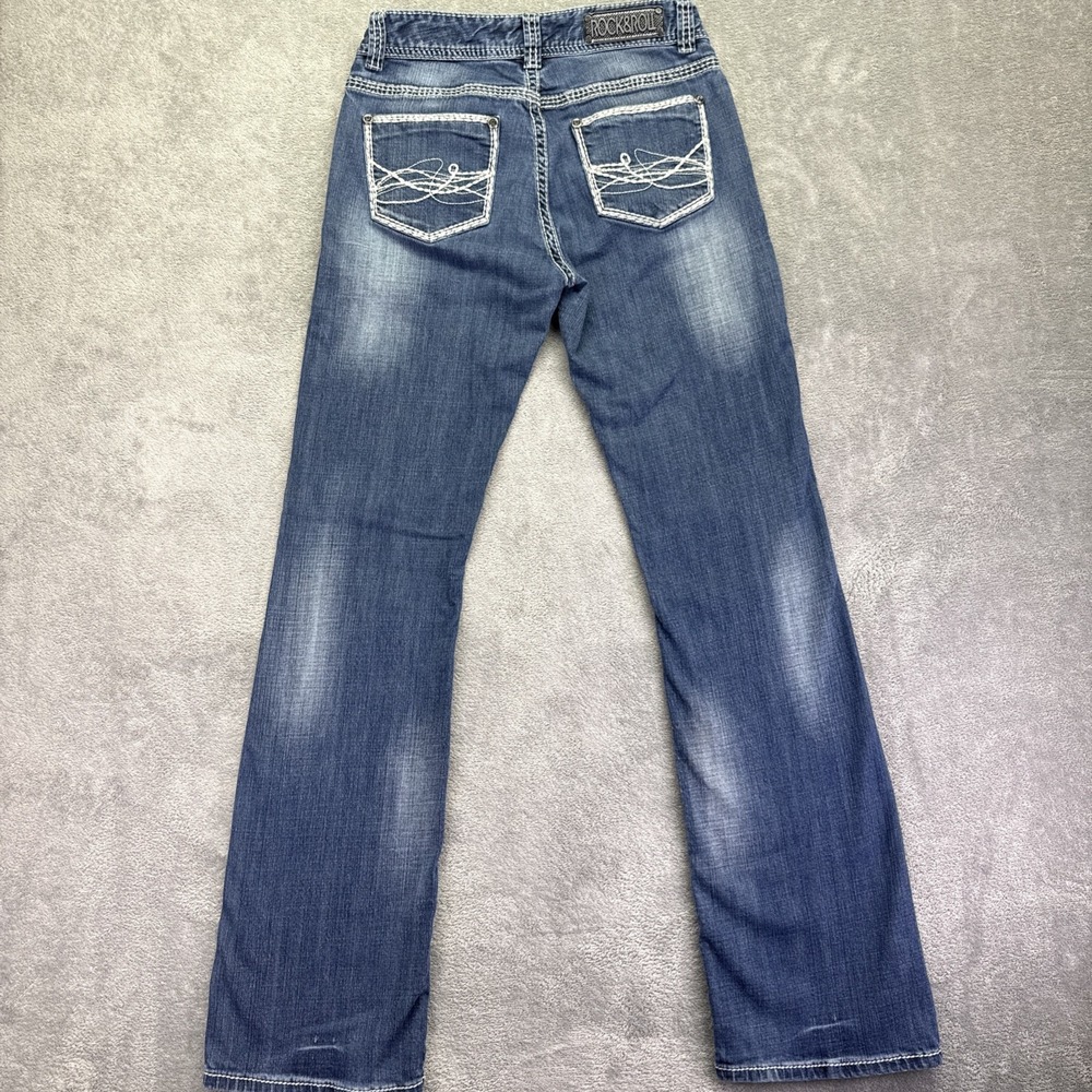 Rock & Roll Womens 30X36 Blue Medium Wash Mid Rise Fit Boot Cut Cowgirl Western